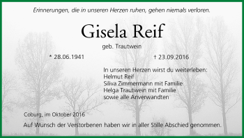 Anzeige von Gisela Reif von MGO