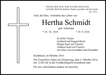 Anzeige von Hertha Schmidt von MGO