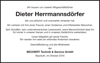 Anzeige von Dieter Herrmannsdörfer von MGO