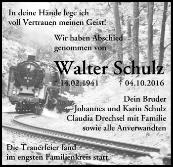 Anzeige von Walter Schulz von MGO