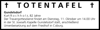 Anzeige von Totentafel vom 08.10.2016 von MGO