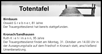 Anzeige von Totentafel vom 29.10.2016 von MGO