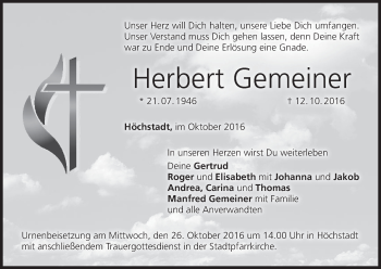 Anzeige von Herbert Gemeiner von MGO
