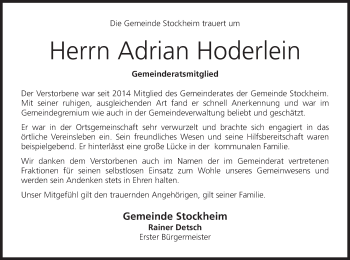 Anzeige von Adrian Hoderlein von MGO