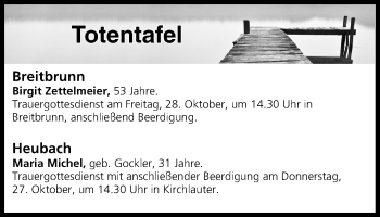 Anzeige von Totentafel vom 27.10.2016 von MGO
