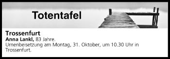 Anzeige von Totentafel vom 29.10.2016 von MGO