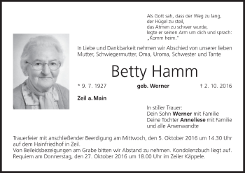 Anzeige von Betty Hamm von MGO