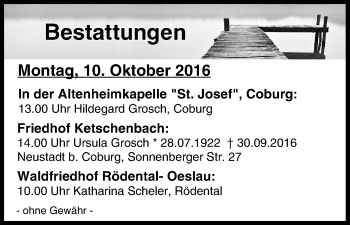 Anzeige von Bestattungen vom 10.10.2016 von MGO