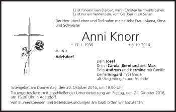 Anzeige von Anni Knorr von MGO