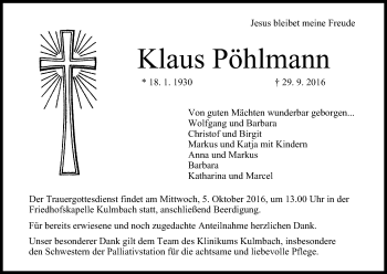 Anzeige von KLaus Pöhlmann von MGO