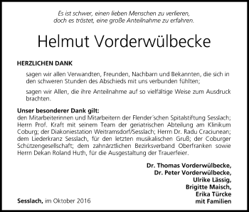 Anzeige von Helmut Vorderwülbecke von MGO