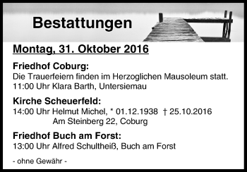 Anzeige von Bestattungen vom 31.10.2016 von MGO