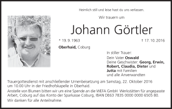Anzeige von Johann Görtler von MGO