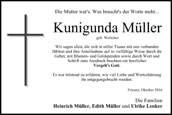 Anzeige von Kunigunda Müller von MGO