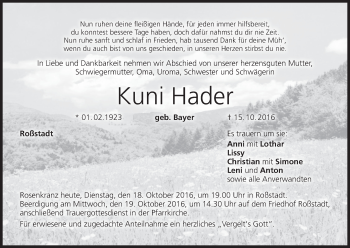 Anzeige von Kuni Hader von MGO
