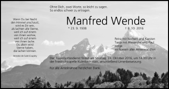 Anzeige von Manfred Wende von MGO