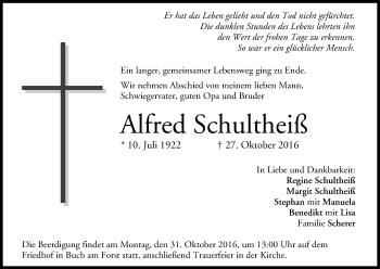 Anzeige von Alfred Schultheiß von MGO