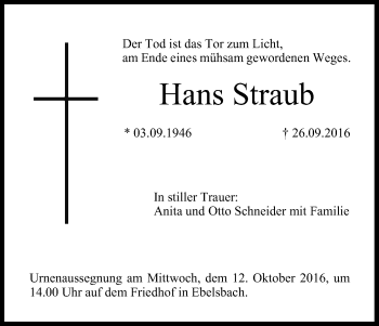 Anzeige von Hans Straub von MGO