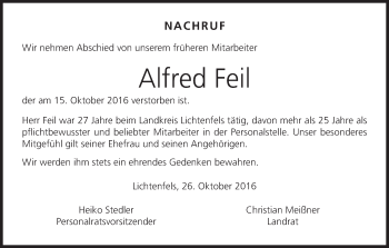 Anzeige von Alfred Feil von MGO