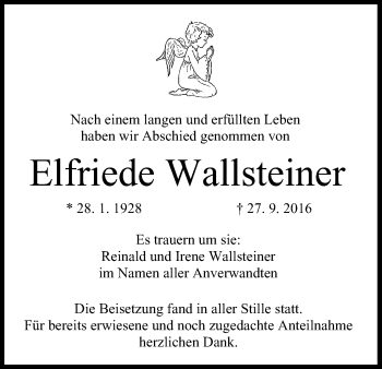 Anzeige von Elfriede Wallsteiner von MGO