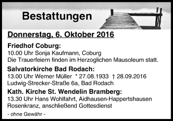 Anzeige von Bestattungen vom 06.10.2016 von MGO
