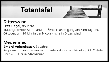 Anzeige von Totentafel vom 28.10.2016 von MGO