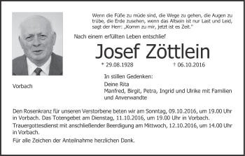 Anzeige von Josef Zöttlein von MGO