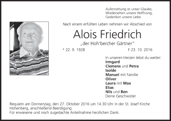 Anzeige von Alois Friedrich von MGO