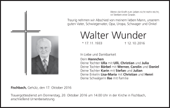 Anzeige von Walter Wunder von MGO