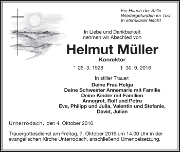 Anzeige von Helmut Müller von MGO