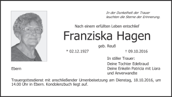 Anzeige von Franziska Hagen von MGO