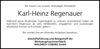 Anzeige von Karl-Heinz Regenauer von MGO