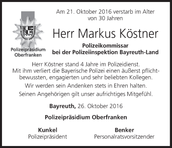 Anzeige von Markus Köstner von MGO
