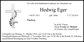 Anzeige von Hedwig Eger von MGO