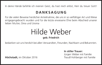 Anzeige von Hilde Weber von MGO
