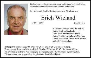 Anzeige von Erich Wieland von MGO