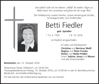 Anzeige von Betti Fiedler von MGO