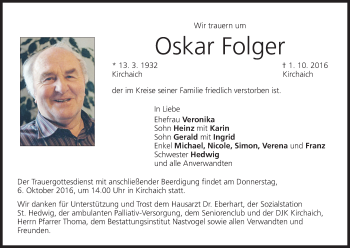 Anzeige von Oskar Folger von MGO