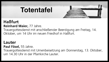 Anzeige von Totentafel vom 12.10.2016 von MGO