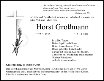 Anzeige von Horst Großmann von MGO