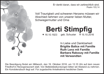 Anzeige von Berti Stimpfig von MGO