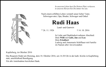 Anzeige von Rudi Haas von MGO