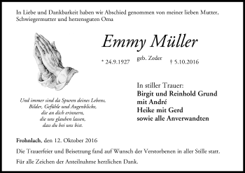 Anzeige von Emmy Müller von MGO