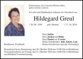 Anzeige von Hildegard Greul von MGO