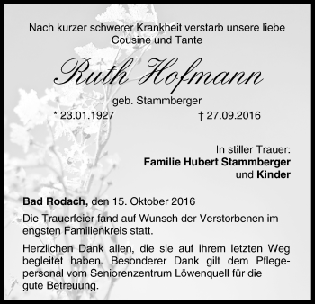 Anzeige von Ruth Hofmann von MGO
