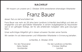 Anzeige von Franz Bauer von MGO