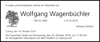 Anzeige von Wolfgang Wagenbüchler von MGO