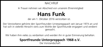 Anzeige von Hans Funk von MGO