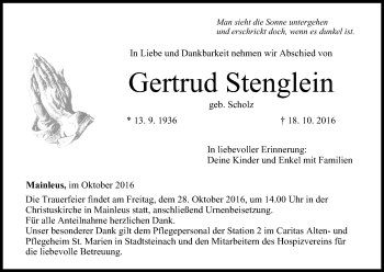 Anzeige von Gertrud Stenglein von MGO
