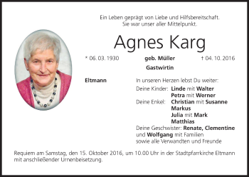 Anzeige von Agnes Karg von MGO